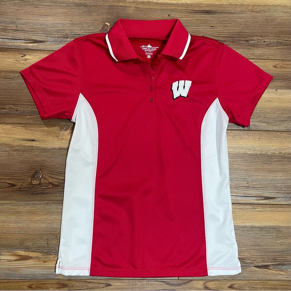 University of Wisconsin Badgers Golf Polo Short Sleeve Red White Women’s XS